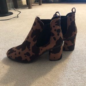 Brown cow print booties never worn